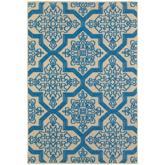 Style Haven Cara Mixed Pile Floral Medallions Indoor/ Outdoor Area Rug Blue/Sand 1'10" x 3'3" 2' x 3' Accent, Outdoor, Indoor Entryway, Bathroom,