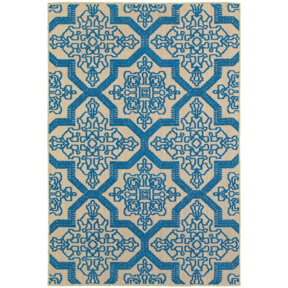 Style Haven Cara Mixed Pile Floral Medallions Indoor/ Outdoor Area Rug Blue/Sand 9'10" x 12'10" 10' x 14' Outdoor, Indoor Kitchen, Living Room, Patio
