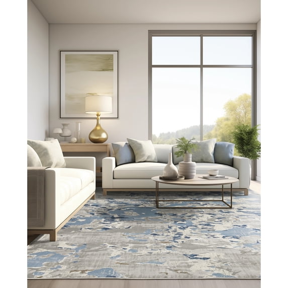 Style Haven Emery Contemporary Abstract Grey/ Blue Indoor Area Rug 3'3" x 5'