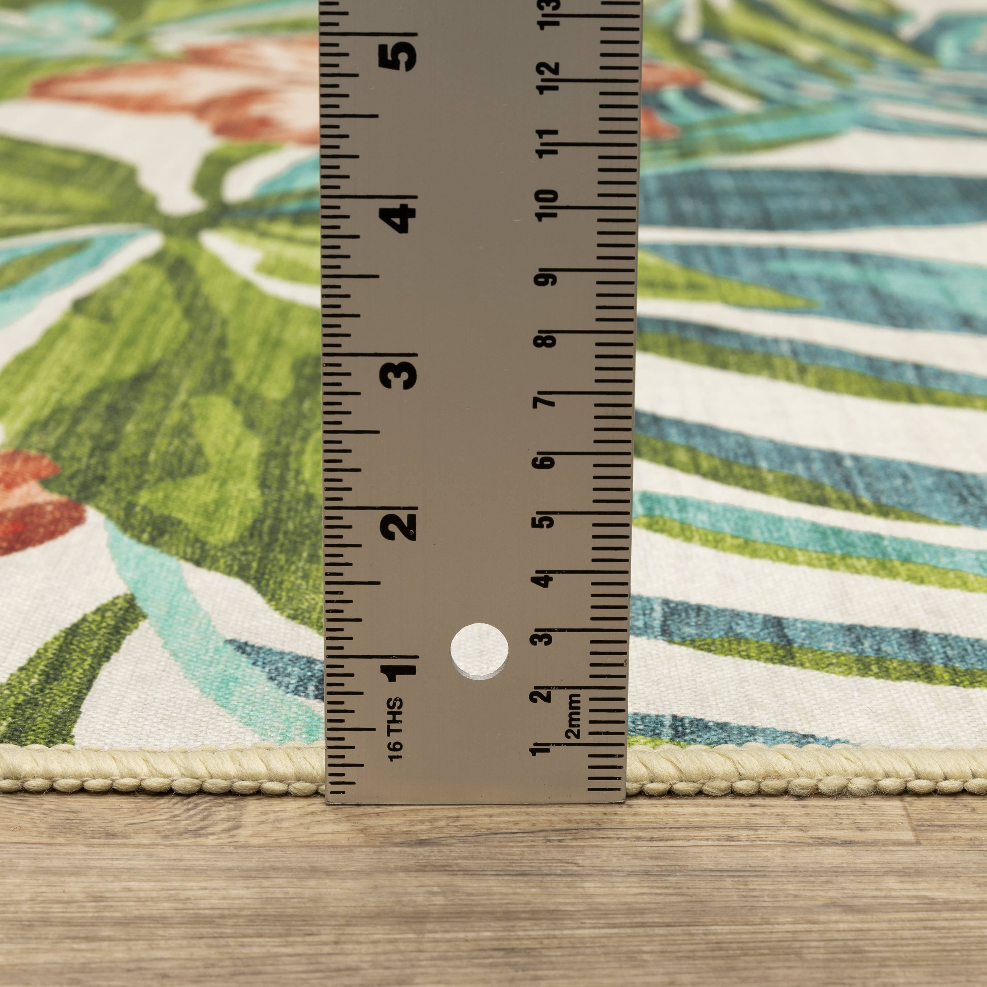 Blue and Green Floral Synthetic Washable Rectangular Rug