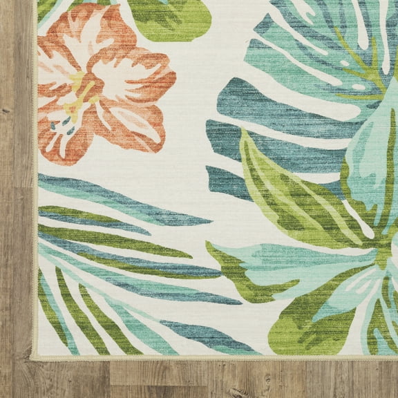 Style Haven  Flores Flamingo Palms Salmon/Blue Indoor-Outdoor Washable Rug 7'6" x 10'