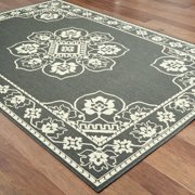 Style Haven Marianna Bordered Medallion Loop Pile Indoor Outdoor Area Rug Grey/Off-White 86" x 13 9 x 12 Outdoor, Indoor Living Room, Patio