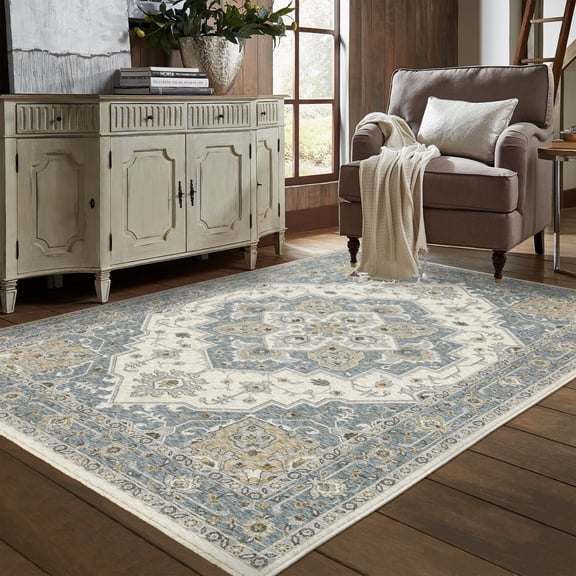 Style Haven Marley Traditional Medallion Blue/ Ivory Area Rug 6' 7" x 9' 6" - Rectangle