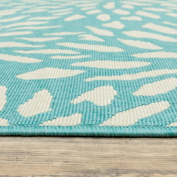 Style Haven Martinique Floral Petals Indoor Outdoor Aqua/ Off-White Area Rug 3'7" x 5'6" 4' x 6' Outdoor, Indoor Living Room, Patio Rectangle