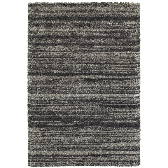 Style Haven Mendoza Shadow Stripes Shag Rug 6'7" x 9'6" Polypropylene Geometric 6' x 9' Indoor,Shag Living Room,Dining Room,Bedroom Grey Rectangle