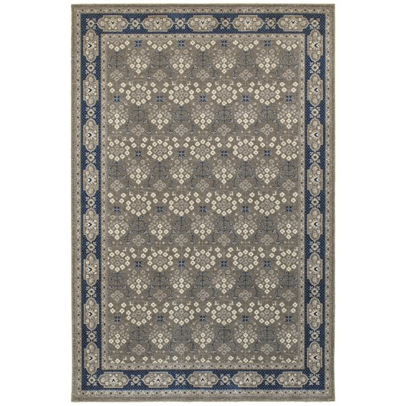 Style Haven Rothbury Classic Traditional Area Rug Grey/Navy 9'10" x 12'10" 10' x 14' Indoor Living Room, Bedroom, Dining Room Navy, White Rectangle