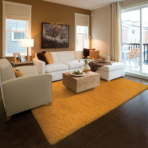Style Haven Swann Indoor Plush Hand-made Shag Area Rug Gold 6'6" x 9'6" 6' x 9' Living Room,Bedroom Orange,Yellow