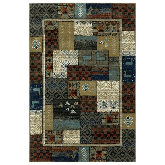 Style Haven Vance Tribal Patchwork Blue/Multicolored Area Rug. 6' 7" x 9' 2" - Runner/Rectangle