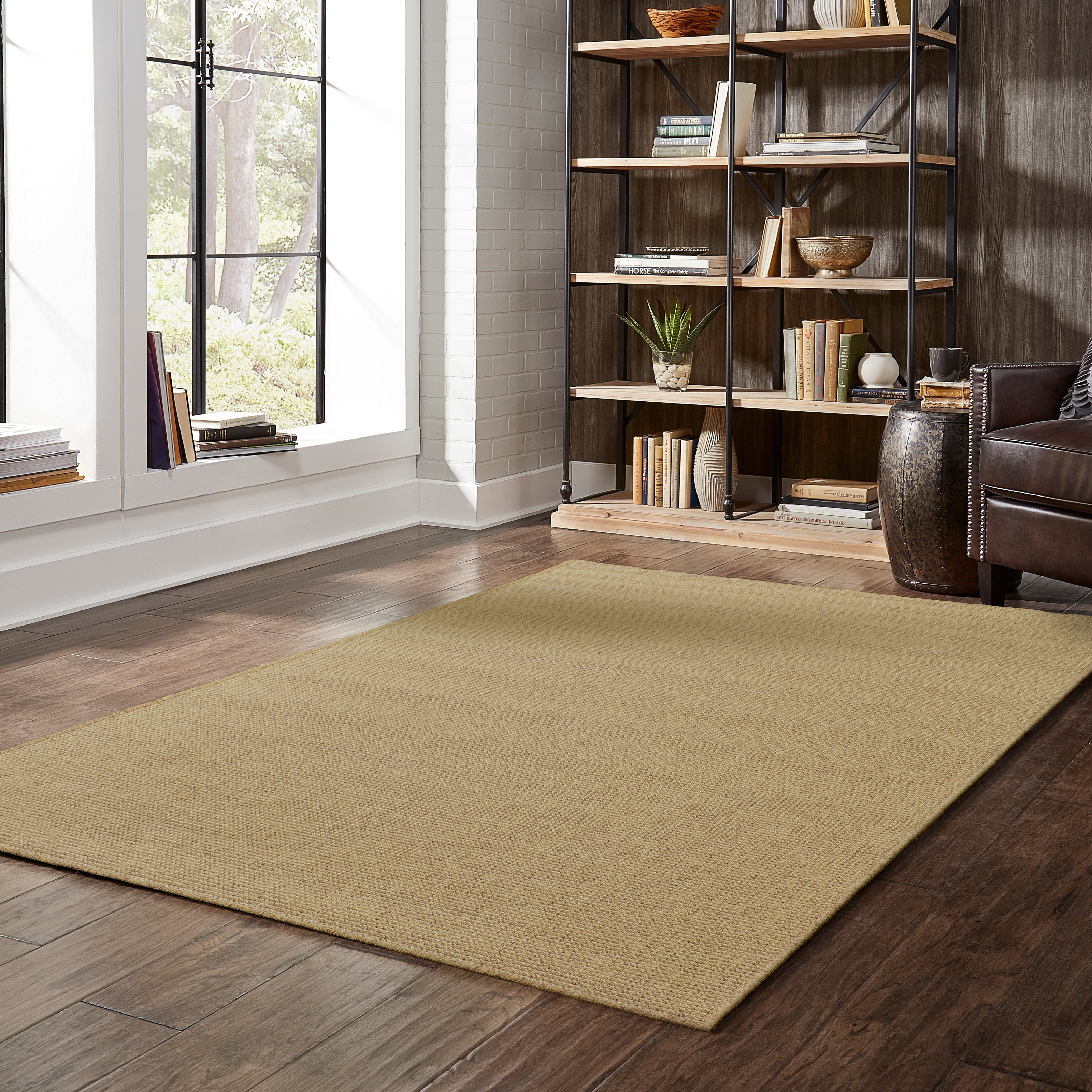 Tan Rectangular Easy Care Synthetic Area Rug