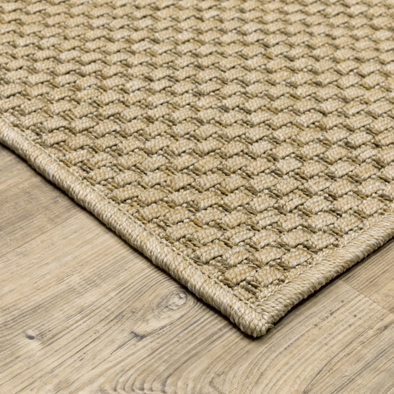 Style Haven Veranda Tonal Woven Basket Weave Indoor-Outdoor Rug Light Brown 2'3" x 7'6" Runner 8' Runner Runner, Outdoor, Indoor Entryway, Bathroom,
