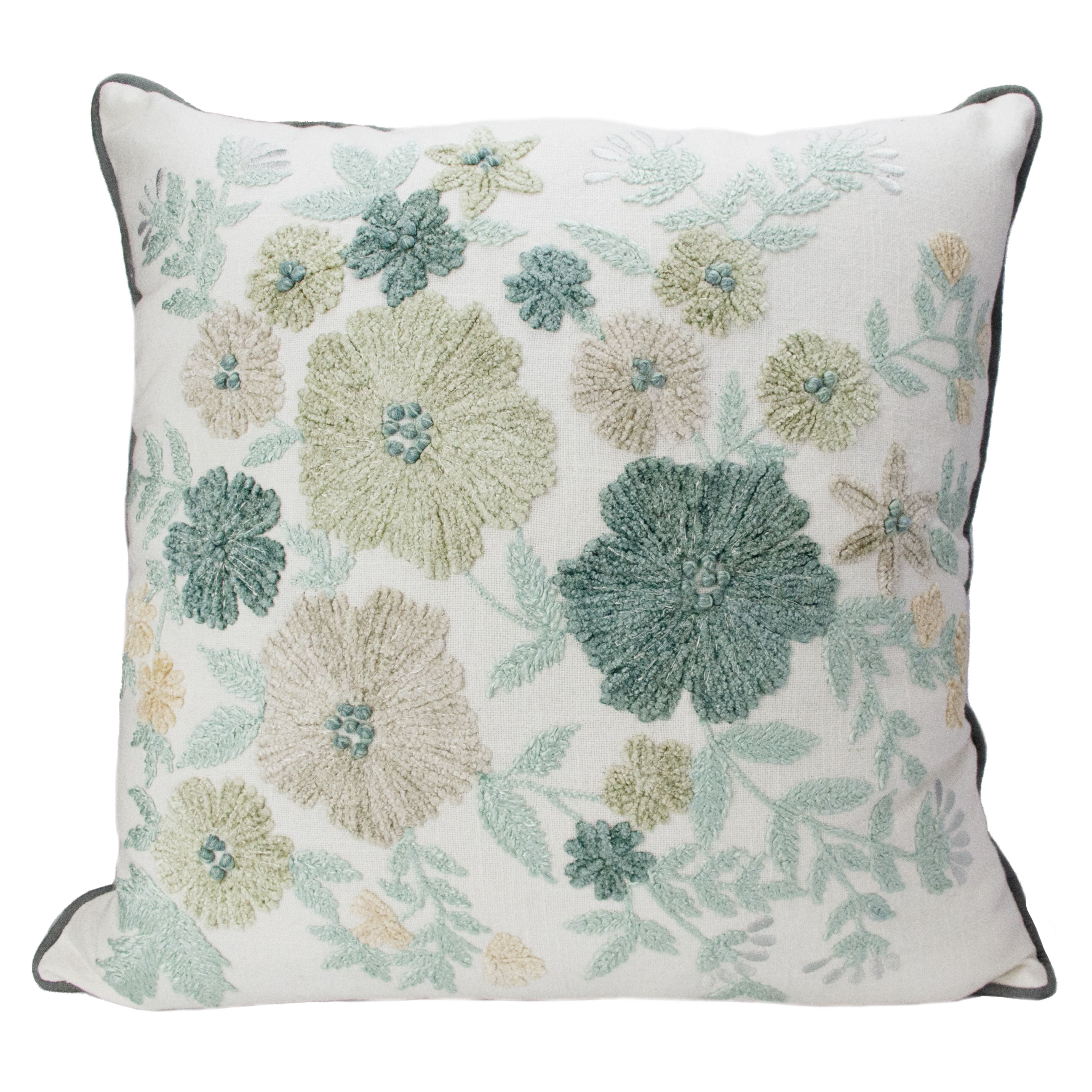 16 Home Decor Pillow kit (PILLOW INSERT NOT INCLUDED MUST BE PURCHASED  SEPARATELY) - Large Floral pattern in earth tones of light teal, tan, blue,  and olive green on off white 