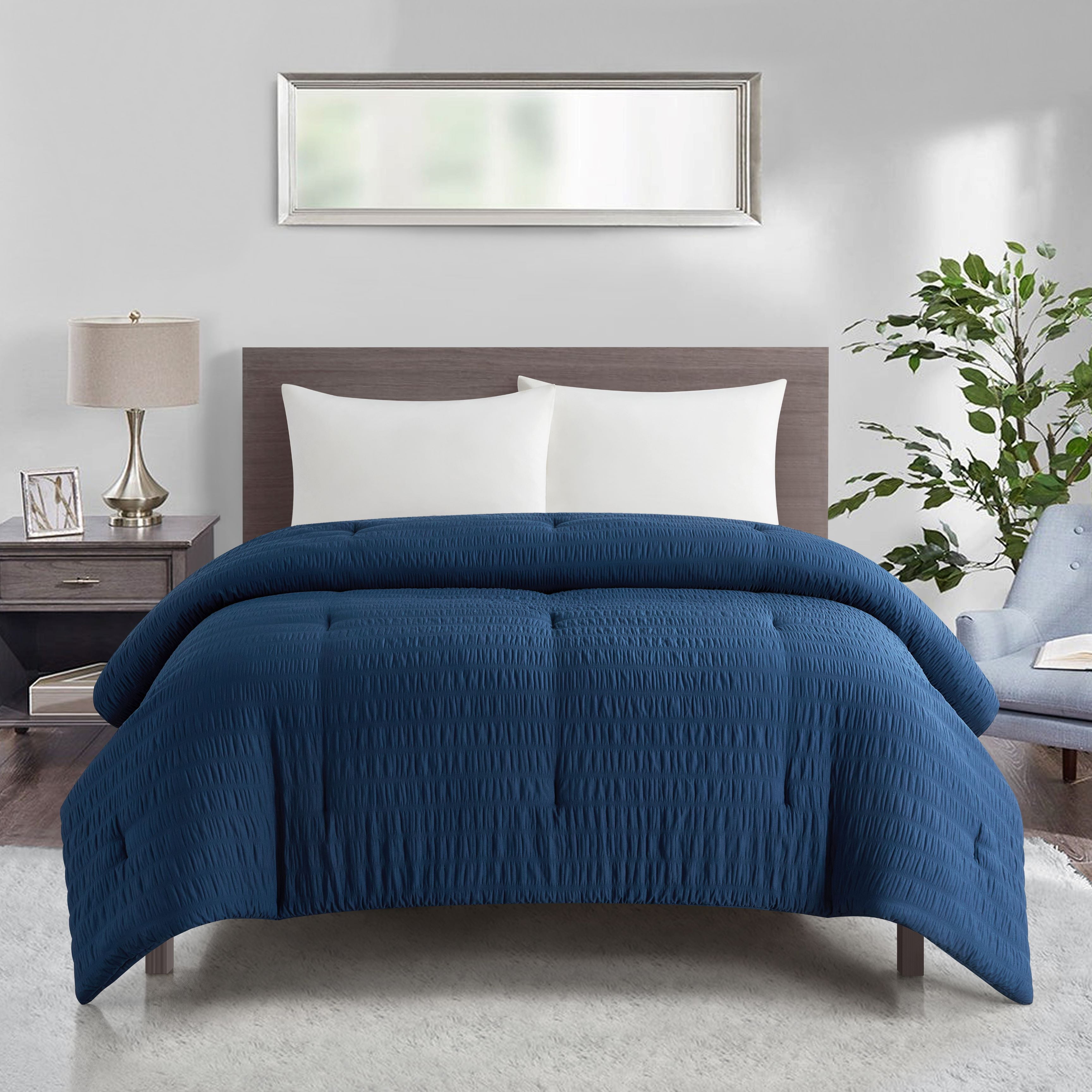 Style House Navy Crinkle Comforter for Teens Adults Seniors, Full/Queen ...