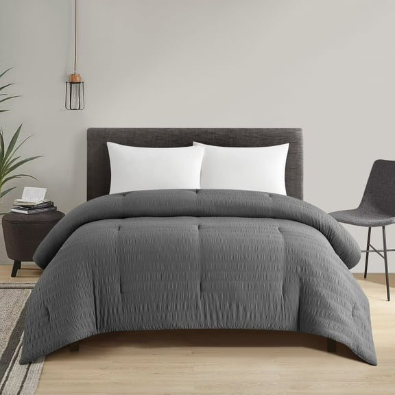 Style House Grey Crinkle Comforter for Teens Adults Seniors, King
