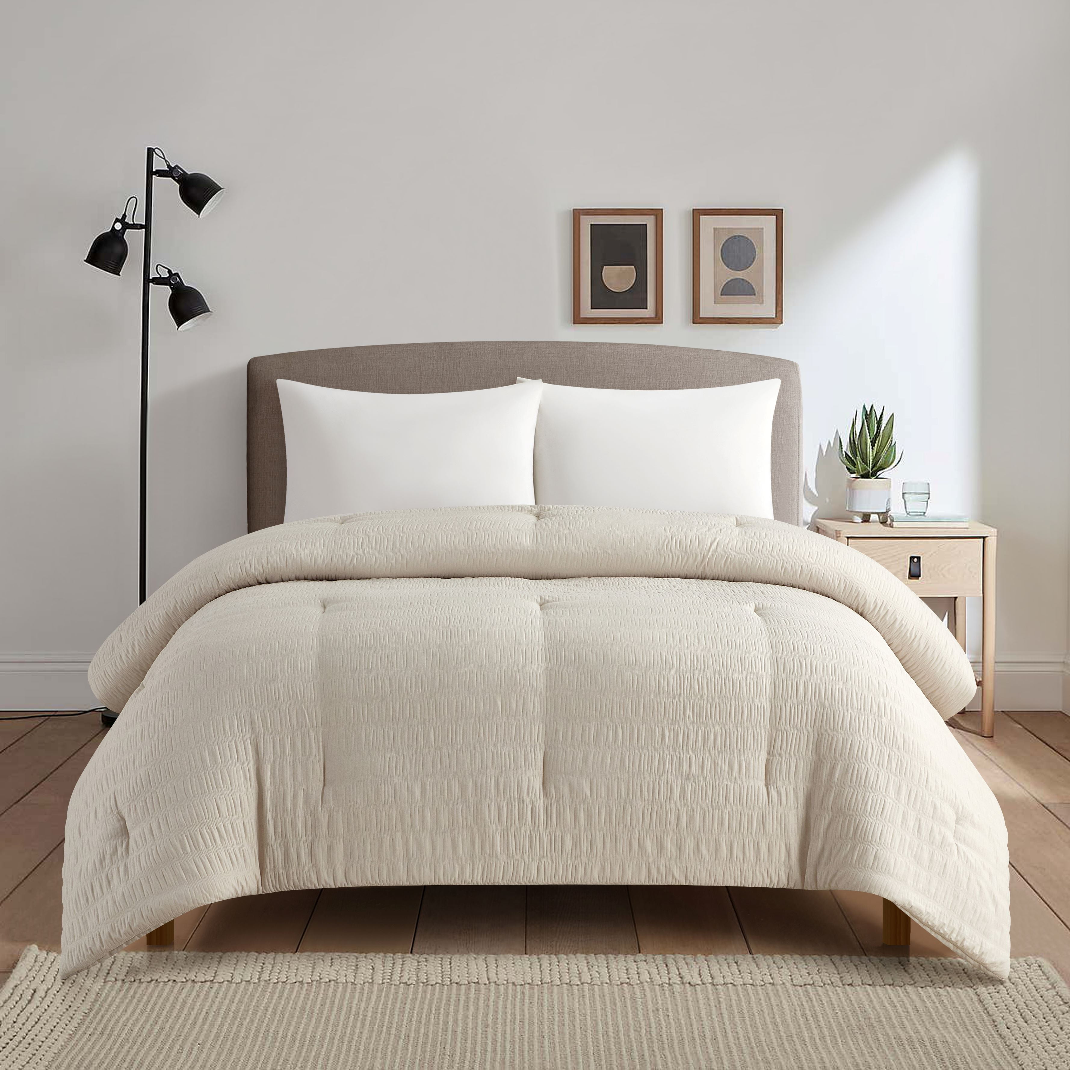 Style House Tan Crinkle Comforter for Teens Adults Seniors, Twin