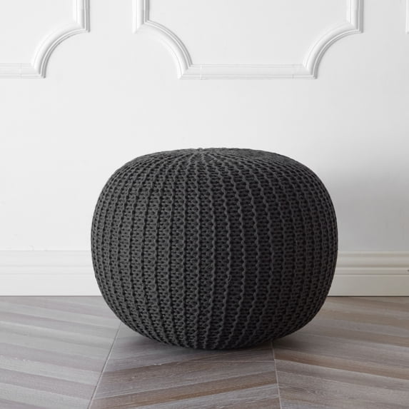 Style House by Urban Shop Round Knit Pouf, 18" x 15", Gray