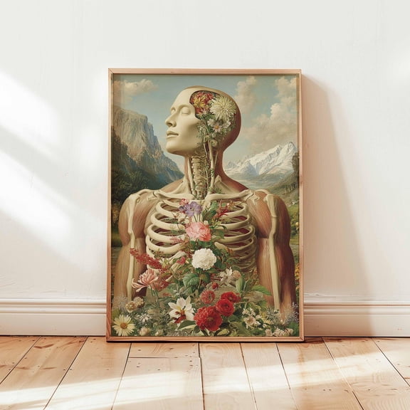 Style Human Anatomy Print Floral Skeleton Poster