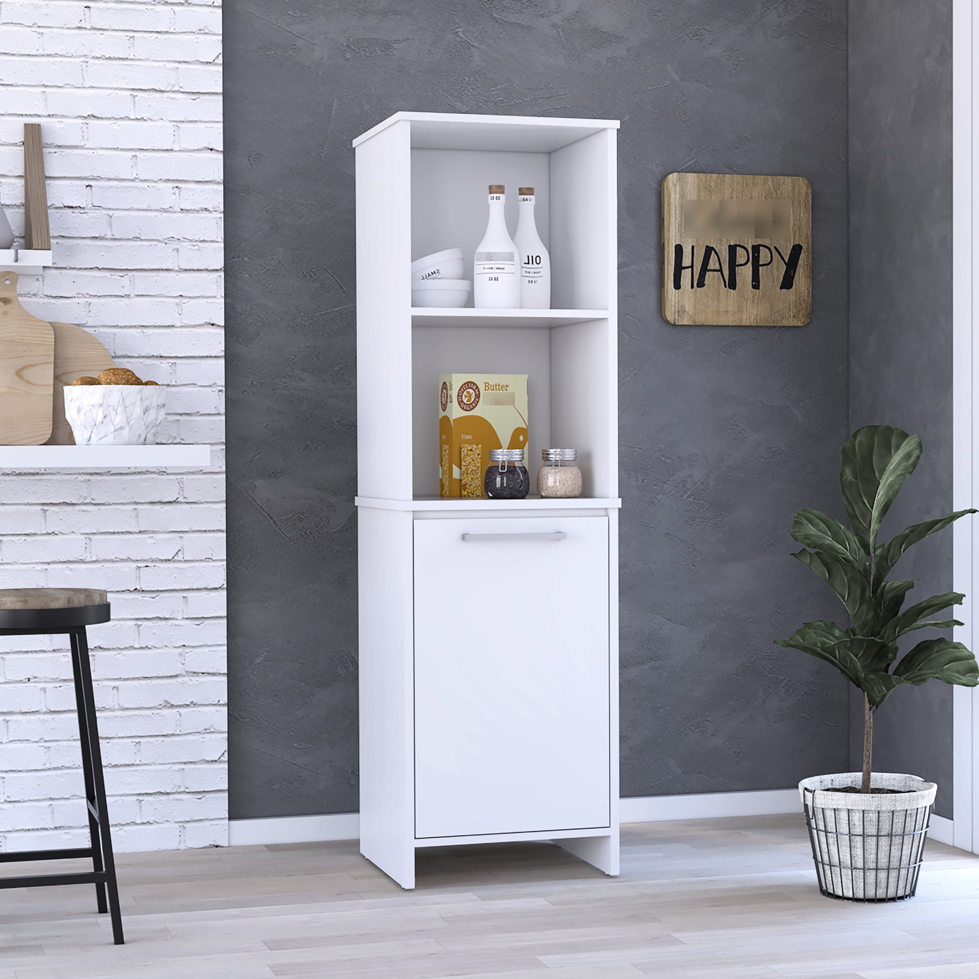 Kitchen Storage External Style Kitchen Storage In White With Two Shelves And Hinge Mechanism ...