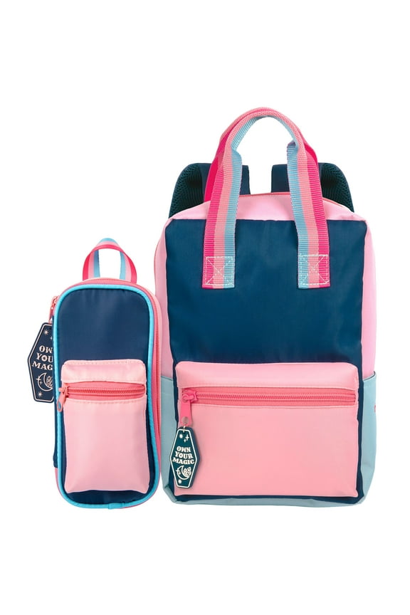 Style.Lab by Fashion Angels: Harlow Color-Block Backpack & Pouch Set - Navy & Pink - Kids Travel & School Bookbag, Stylish Retro Design, Girls-Boys