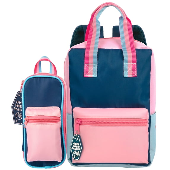 Style.Lab by Fashion Angels: Harlow Color-Block Backpack & Pouch Set - Navy & Pink - Kids Travel & School Bookbag, Stylish Retro Design, Girls-Boys