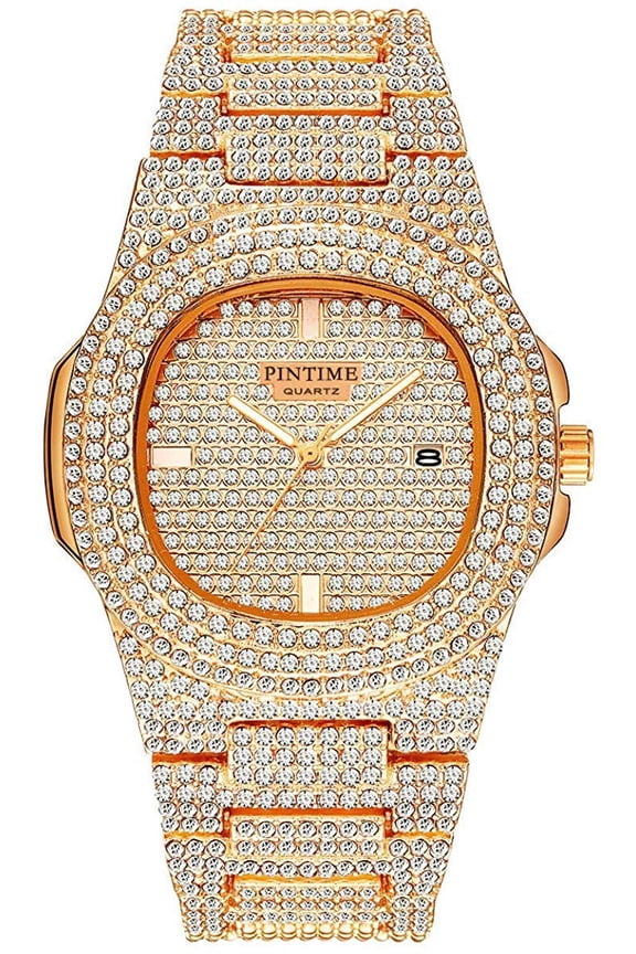 Style Light Luxury Fashion Full Rhinestone Watch For Daily Wear, Party Versatile - Elegant Timepiece for Him