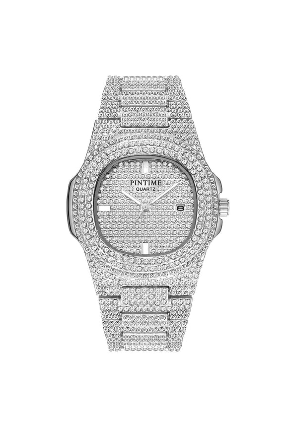 Style Light Luxury Fashion Full Rhinestone Watch For Daily Wear, Party Versatile - Elegant Timepiece for Him