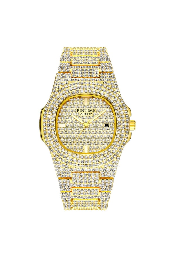 Style Light Luxury Fashion Full Rhinestone Watch For Daily Wear, Party Versatile - Elegant Timepiece for Him