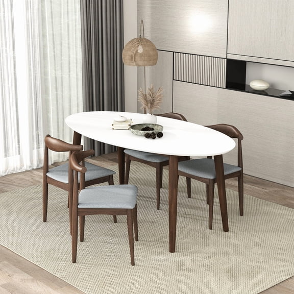 Style Mid Century Modern Dining Table With Solid Wood And White Oval Top 4 Bewitching Seating Chairs In Captivating