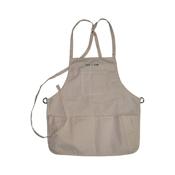 Style N Craft 4-Pocket Loop Neck Bib Apron, White, One Size