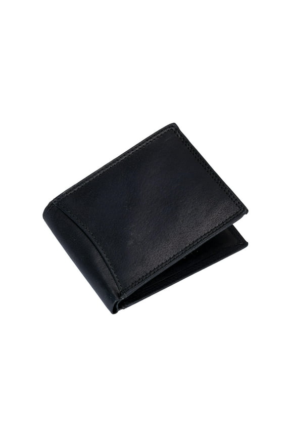 Black Bifold Pass Case Leather Wallet with Flap