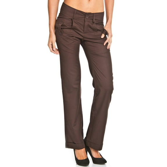 Style NY Women's Button Tab Skinny Fashion Pants - Brown - 6