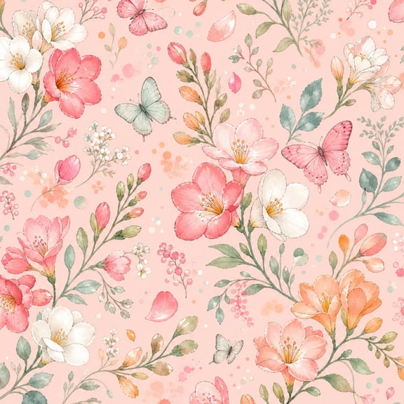 [Style] Peel and Stick Wallpaper 23.6in x 9.8ft Watercolor Floral Pink Blossoms Butterflies Pastel Botanical Contact Paper Vinyl Waterproof Self Adhesive Wall Paper for Bedroom Shelf Cabinet