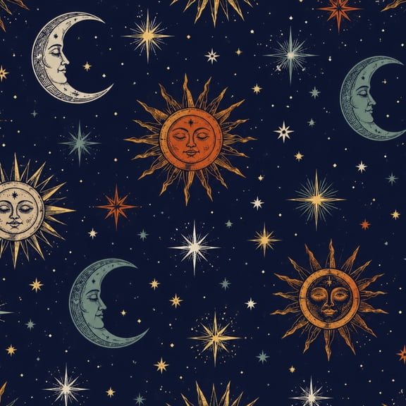 Peel and Stick Wallpaper Moon Sun Vintage Stars Dark Blue Mystical Bohemian Wall Mural 17.7in x 9.8ft Self Adhesive Removable Wall Paper Renter Friendly Wallpaper for Nursery Bedroom Cabinets