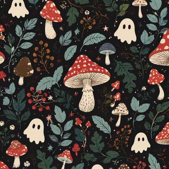 Peel and Stick Wallpaper Mushroom Ghost Forest Red Green Leaves Dark Wall Mural 17.7in x 9.8ft Self Adhesive Removable Wall Paper Renter Friendly Wallpaper for Nursery Bedroom Cabinets