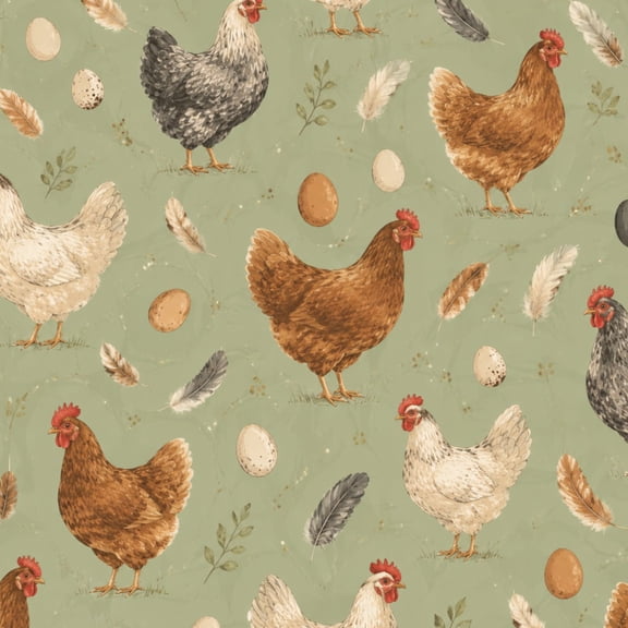 Peel and Stick Wallpaper Seamless Farmhouse Chicken Eggs Feathers Green Wall Mural 17.7in x 9.8ft Self Adhesive Removable Wall Paper Renter Friendly Wallpaper for Nursery Bedroom Cabinets