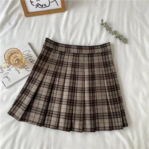 Style Plaid Pleated Skirt Female Spring and Autumn High Waist Thin A-line Short Student Woolen 2022 NewSummer Skirts