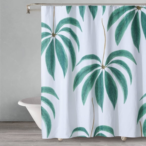 Style Quarters Mango Home Shower Curtain Big Leaf On a White Ground Pattern, 60%Cotton 40%Polyester Shower Curtain 72" W x 72" L