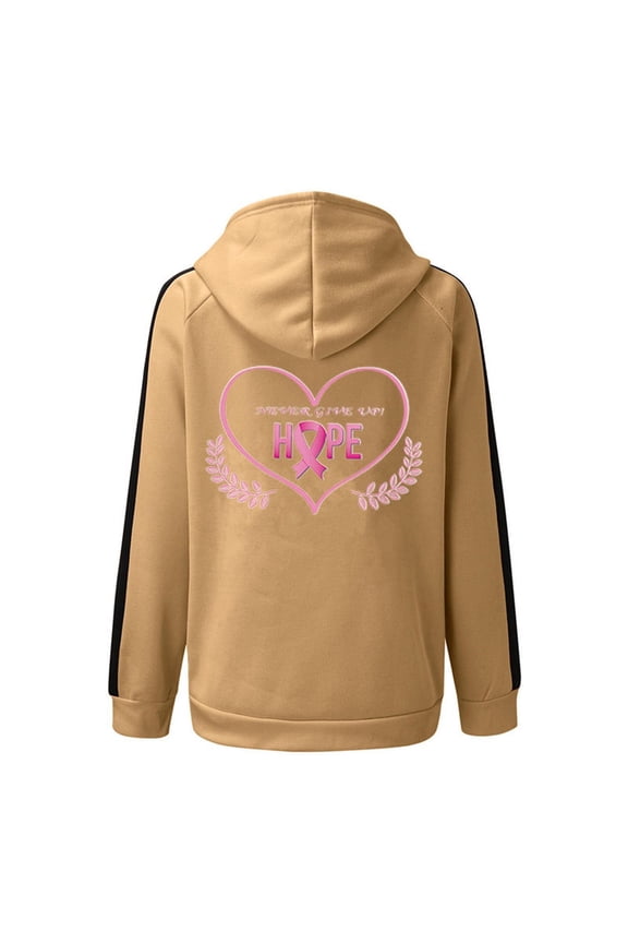 Style Recognized Logo Of Cancer Prevention And Control Campaign Hooded Drawstring Pocket Jacket Sweatshirt Lightweight Zip up Hoodie Women Women's Sweat Jacket Top with Drawstring Sweatshirt for Women