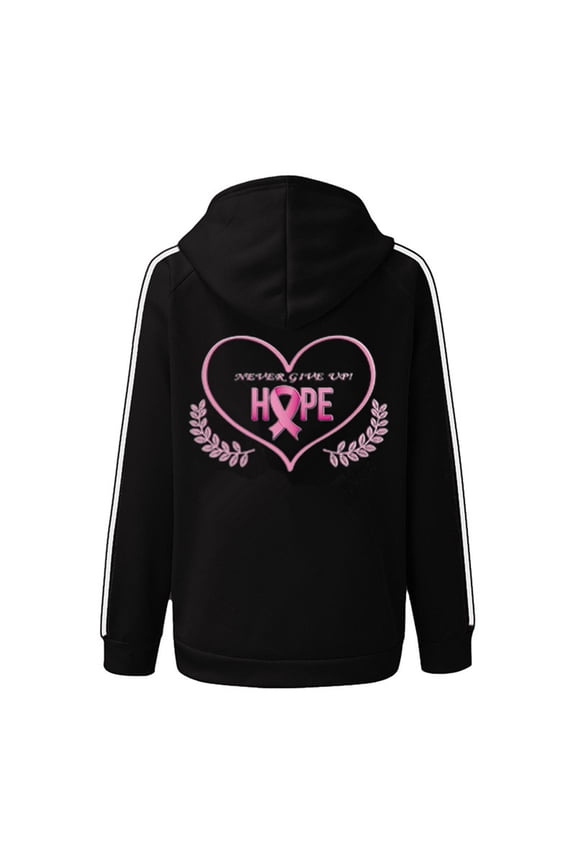 Style Recognized Logo Of Cancer Prevention And Control Campaign Hooded Drawstring Pocket Jacket Sweatshirt Lightweight Zip up Hoodie Women Women's Sweat Jacket Top with Drawstring Sweatshirt for Women