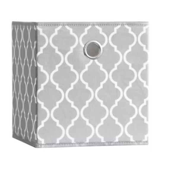 Style Selections (10.5-in W x 11-in H x 10.5-in D) Grey Trellis Fabric Collapsible Bin