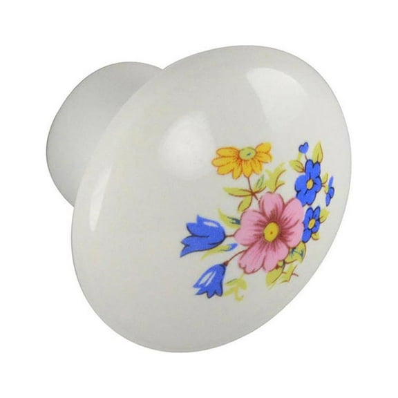 Style Selections #B401-35.3-WT - 1-1/2 in. (38mm) Round Cabinet Knob - White with Flower Design