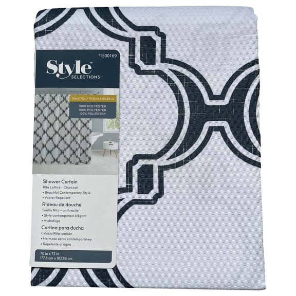 Style Selections Black & White Lattice Shower Curtain, Bath Decor