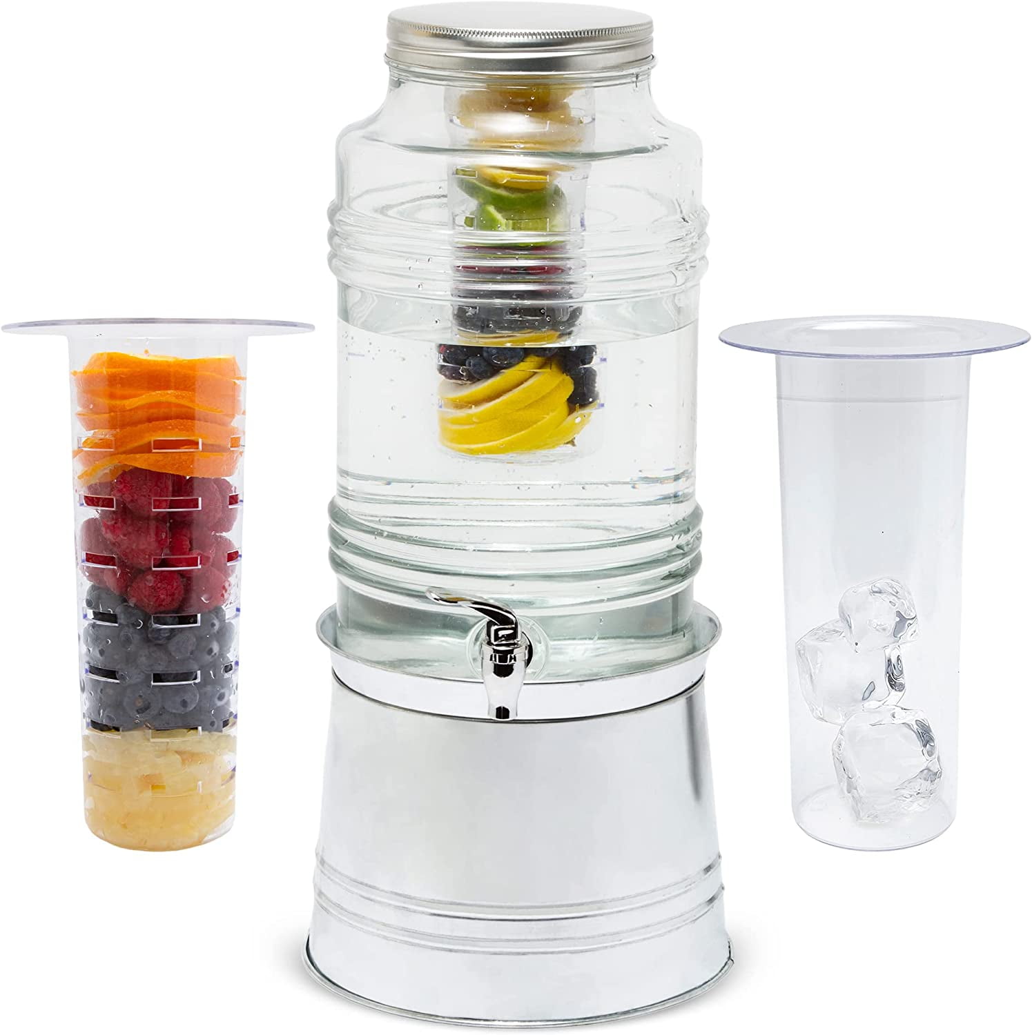 Jay Companies Patchwork  Beverage Dispenser With Ice Insert, Fruit Infuser, And Galvanized Base 2.4 Gal/ 9L Dispenser main image 0