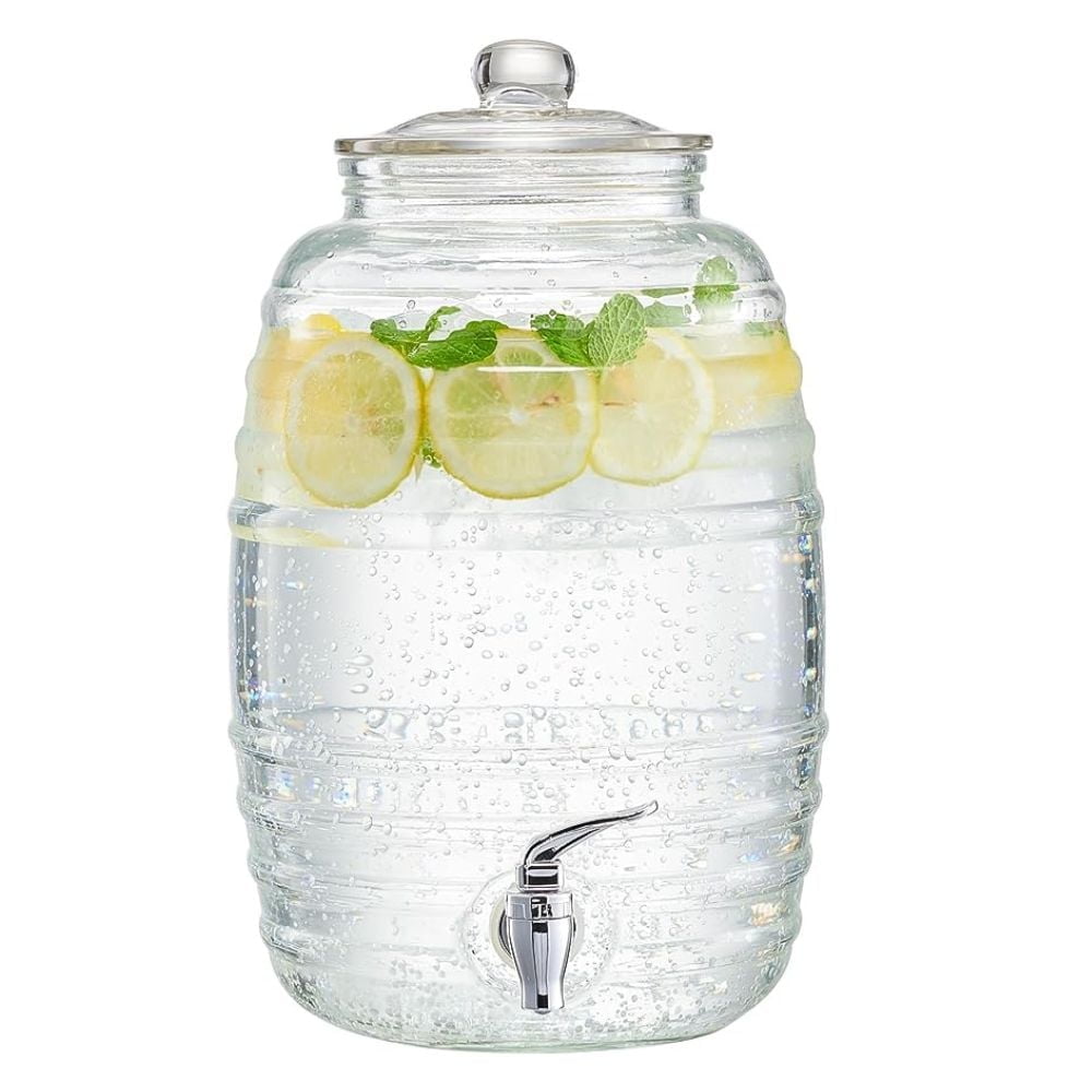 Style Setter, Oak Grove Clear Glass Cold Drinks Beverage Dispenser with Spigot, 2.5 Gallons