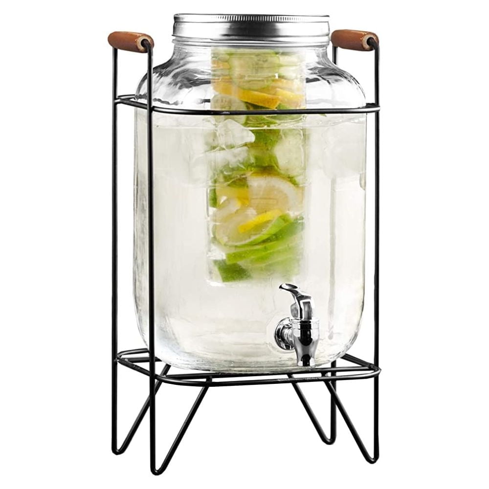 Style Setter, Round, Beck Clear Glass Beverage Dispenser with Stand and Infuser, 2-Gallon