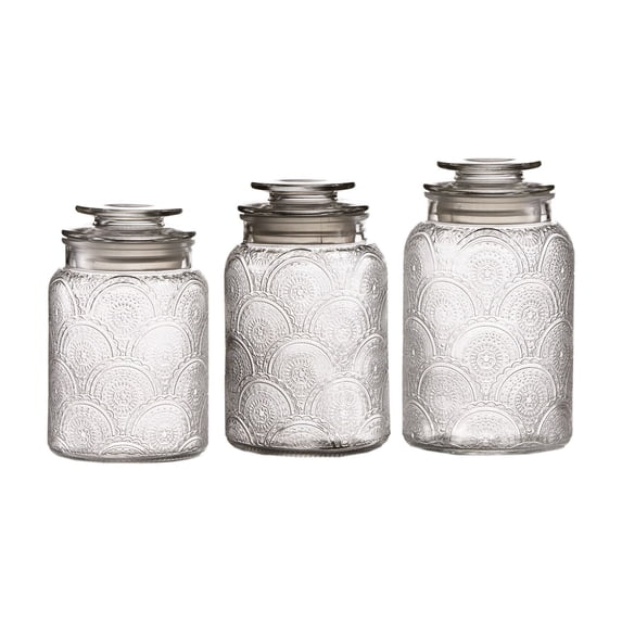 Style Setter, Clear, Glass, Retro Design, Food Storage Jars with Airtight Lids, 3-Piece