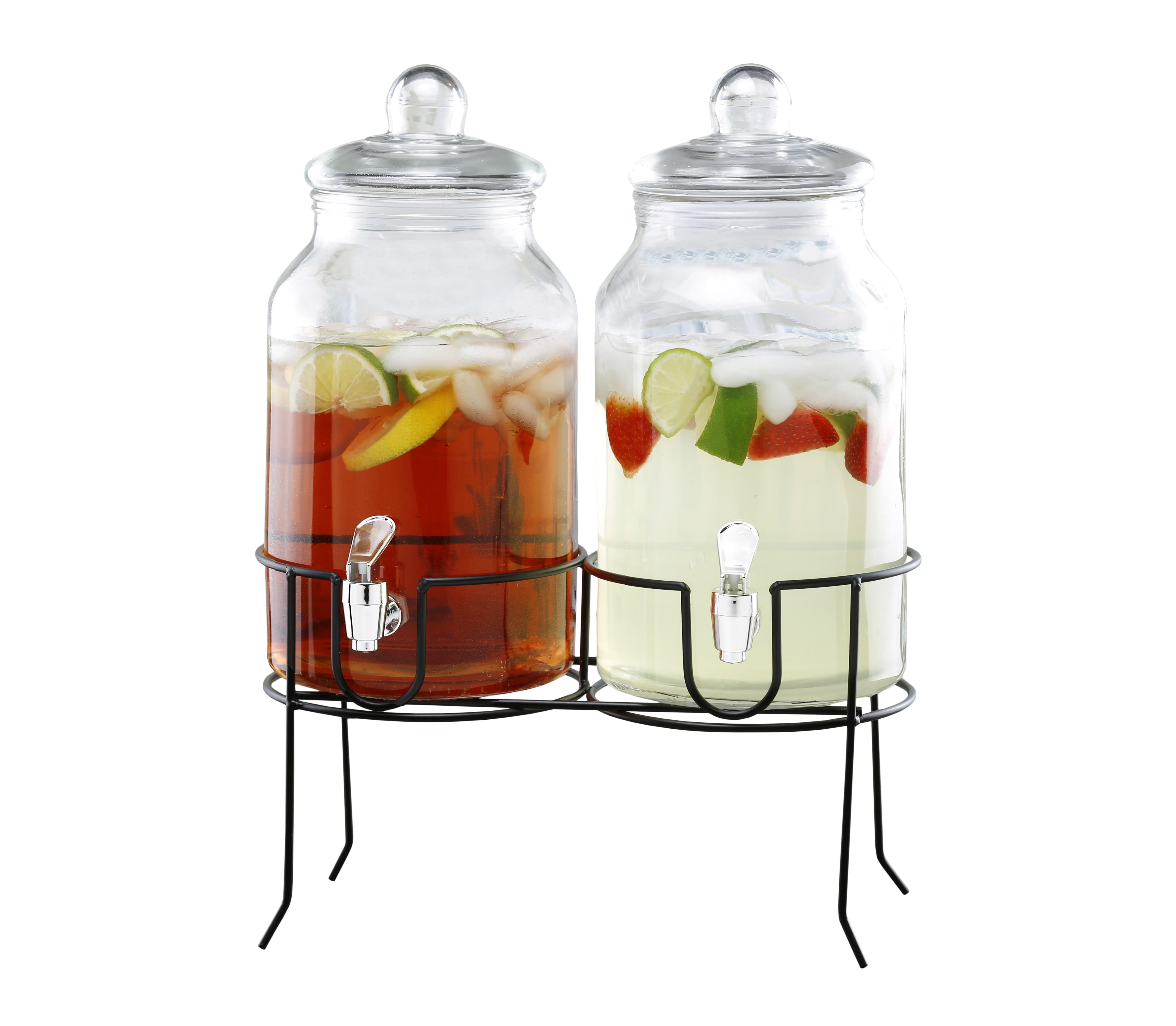 Style Setter, Rustic Home Clear Glass Dual Beverage Dispensers with