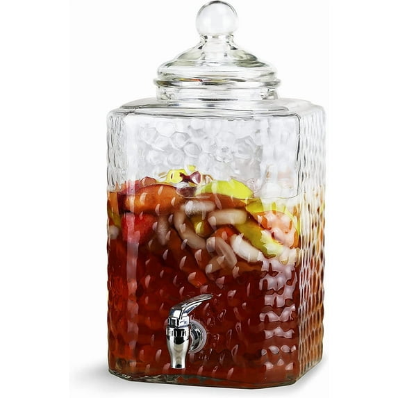 Style Setter, Square, Homestead Clear Glass Beverage Dispenser with Spigot, 2.5 Gallon