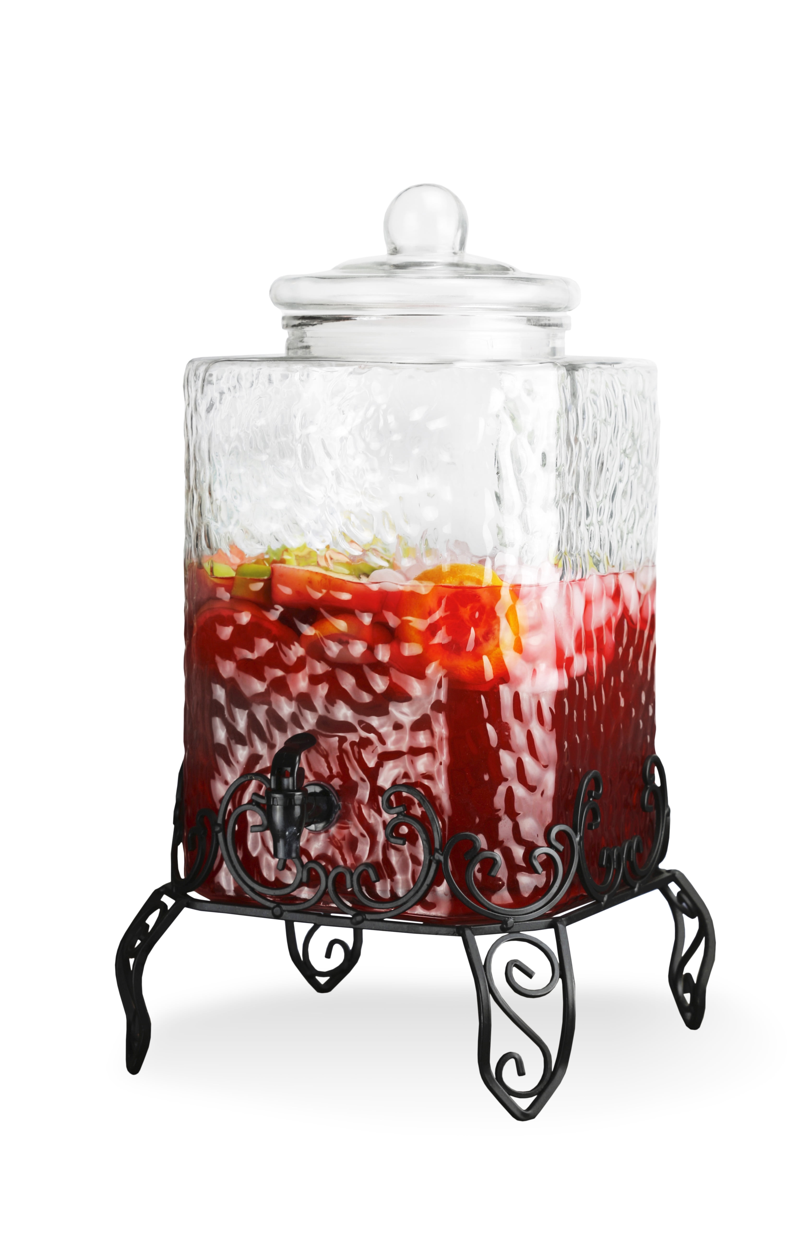 Style Setter Beverage Dispenser with Stand - 2.5 Gallon Large Countertop  Glass Drink Dispenser w/Spigot & Lid - Party Drink Dispenser for Sweet Tea