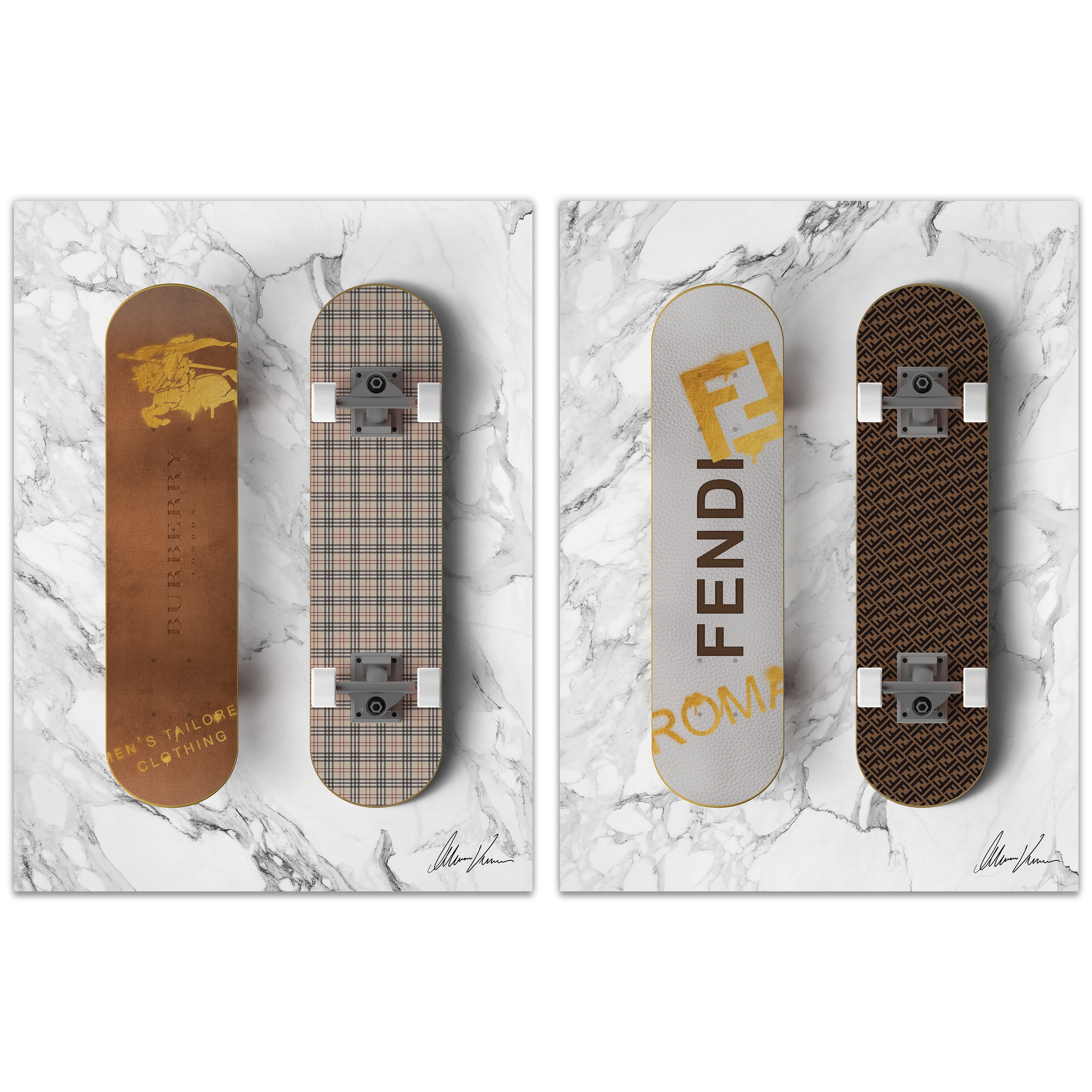 Style Skate Frameless Free Floating Tempered Glass Panel Graphic Wall Art , 24" x 18" each