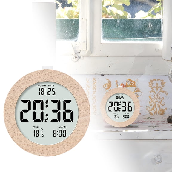 Style Solid Wood Alarm Clock - Wooden Clock with Functional LCD Electronic Display for Living Room Bedroom
